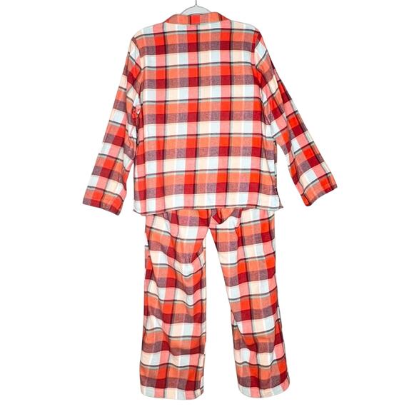 Old Navy Flannel Pajama 2-Piece Set Size L Plaid Red Orange PJs Sleep Lounge - Picture 5 of 12